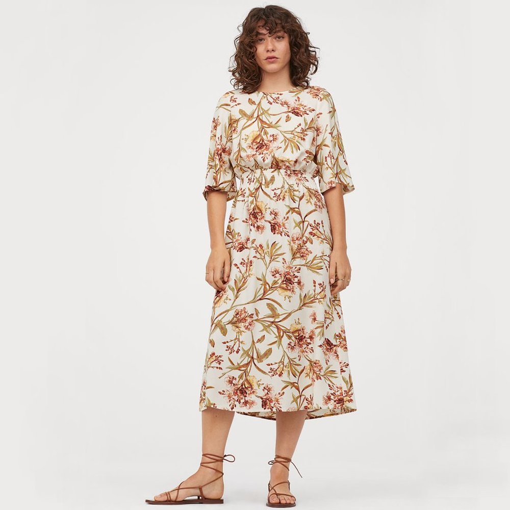 H&M Calf-length dress Flared Sleeves Smocked Waist